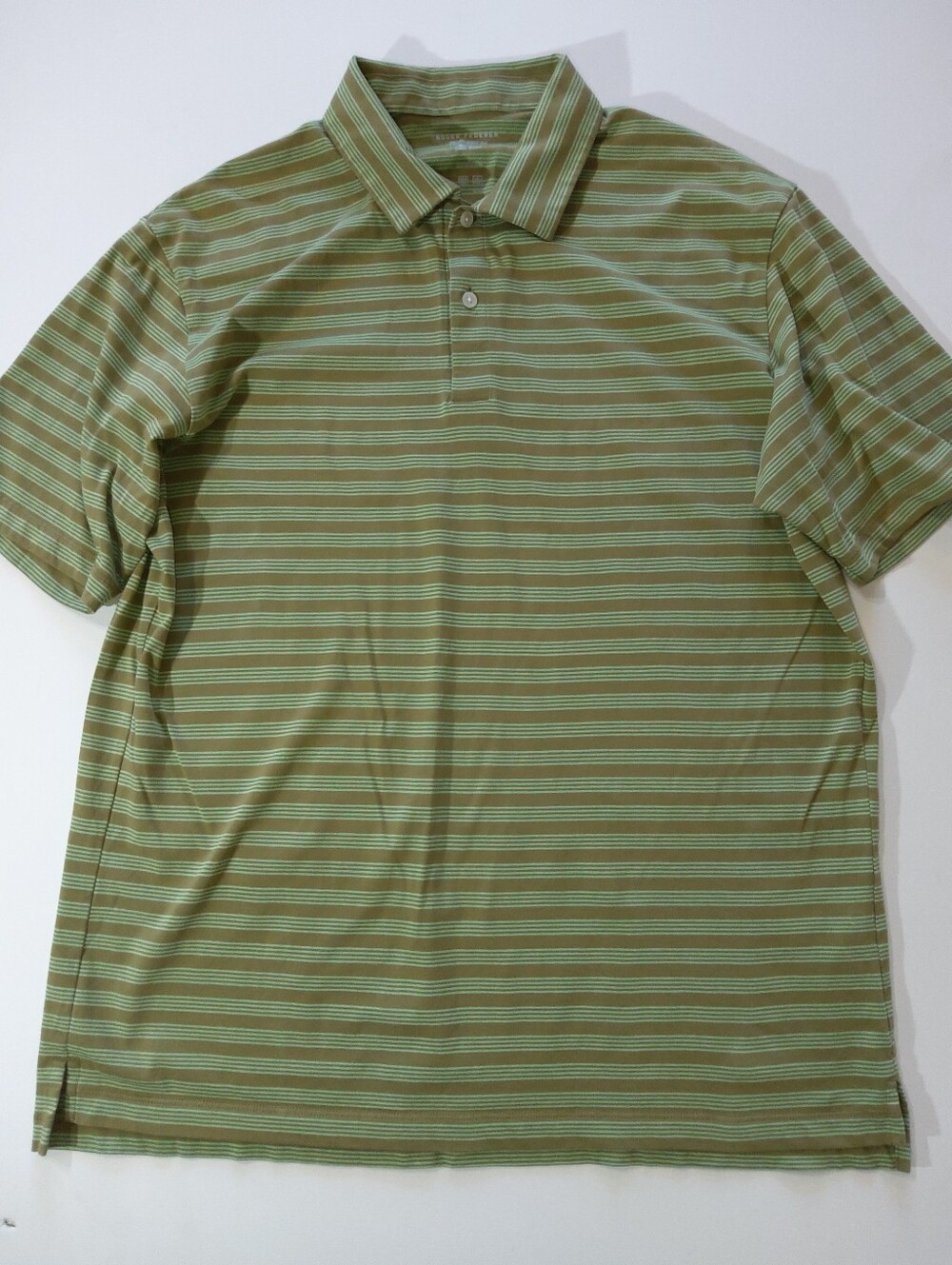 Roger Federer Uniqlo Polo Shirt Mens Large Green Brown Stripe Play Dry Cooling
